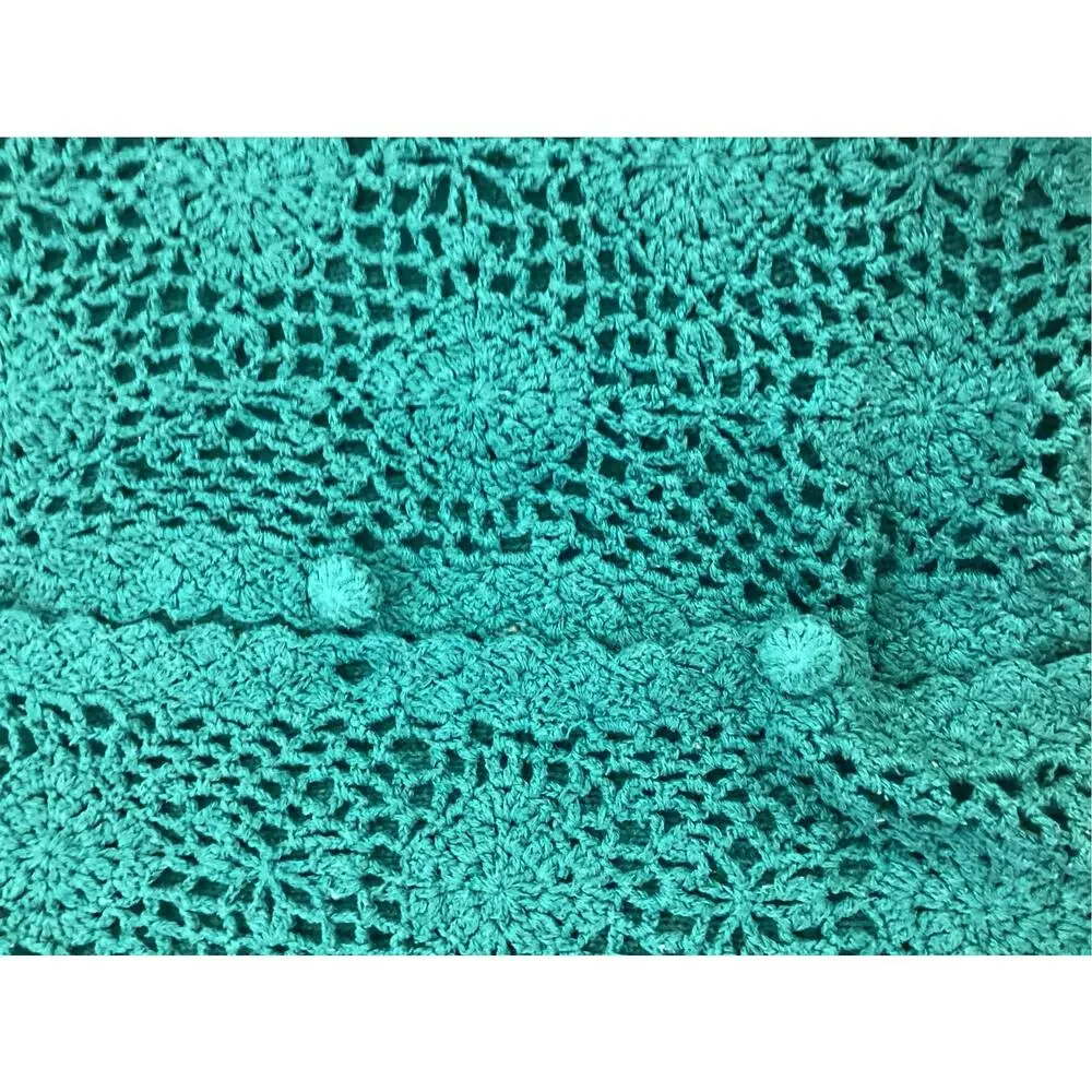Vintage Ivy Silk Blend Crochet Cardigan Sweater | Teal Floral Open Knit | Medium